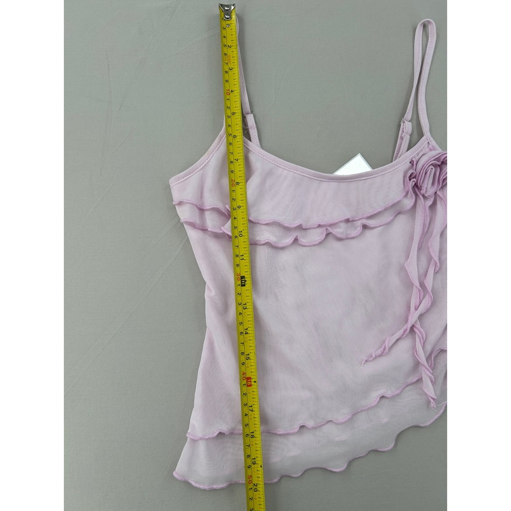 Lilac Pink Mesh Ruffle Rosette Camisole Top Asymmetrical Y2K Cami Size Small - Picture 8 of 9